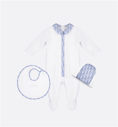 Newborn Gift Set White Cotton Interlock and Blue Dior Oblique 